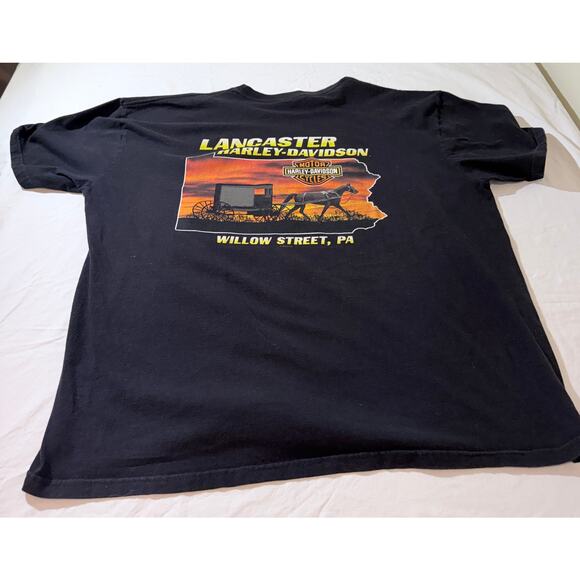Harley-Davidson 3XL T-Shirt Lancaster PA Amish Buggy Graphic TEE Double-Sided - Picture 2 of 2